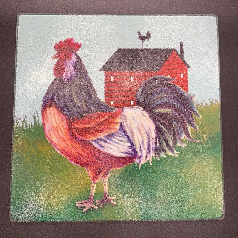 Rooster Cutting Board 7.5” Glass, New